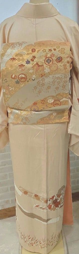 未使用、しつけ糸付き付け下げ訪問着4点フルセット、着物、袋帯、帯締め、帯揚げ