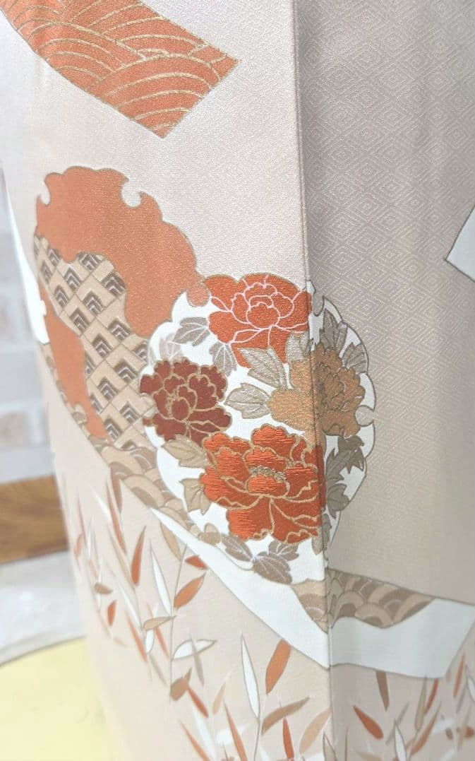 未使用、しつけ糸付き付け下げ訪問着4点フルセット、着物、袋帯、帯締め、帯揚げ