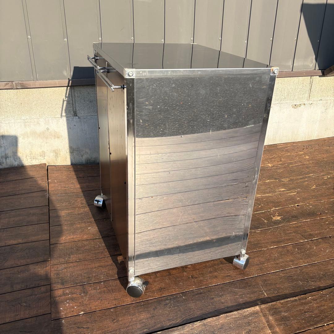 インダストリアル ステンレス製 ゴミ箱ワゴン キャスター付き 業務用 分別 木目