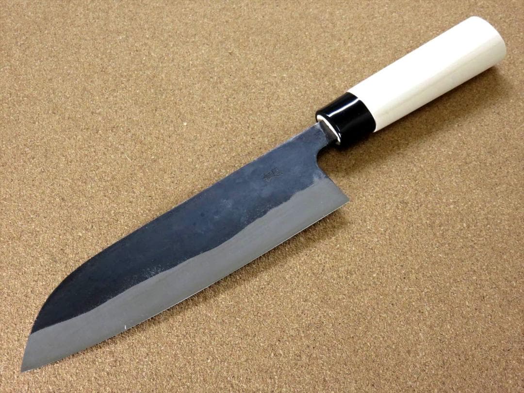 関の刃物 三徳包丁 180mm 黒打 青紙2号 軟鉄 魚 肉切 口金付 万能包丁