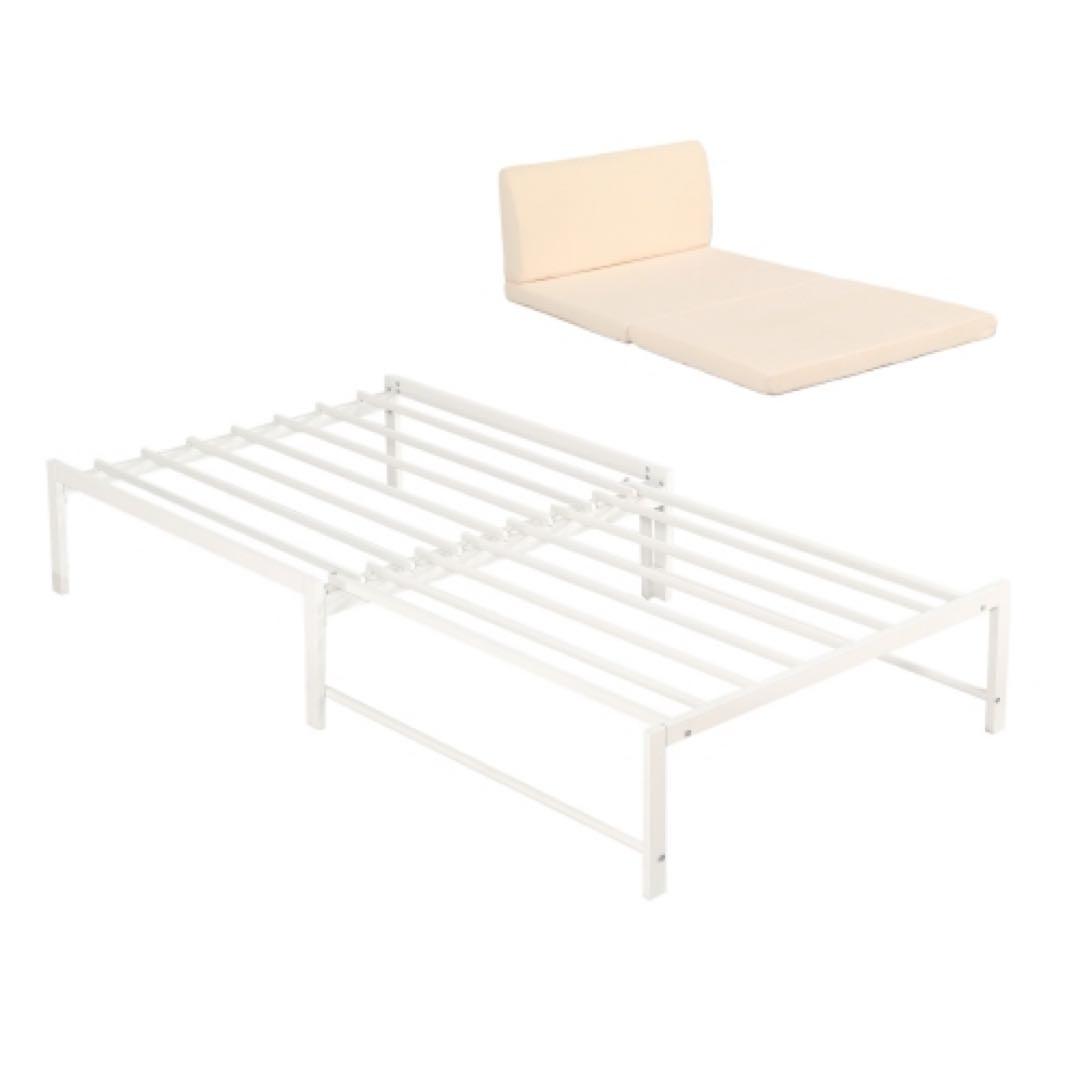 シングルサイズ スチール製ベッドフレーム ブラック・ホワイト