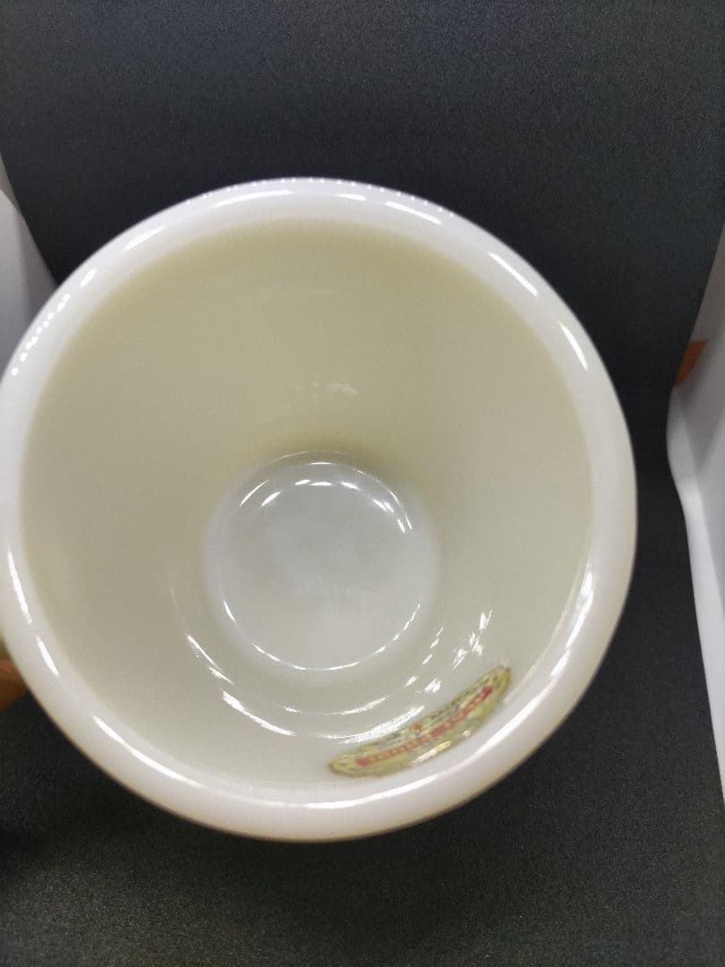 【シール付】FireKing　Dハンドルシェービング　フラットボトム　アイボリー