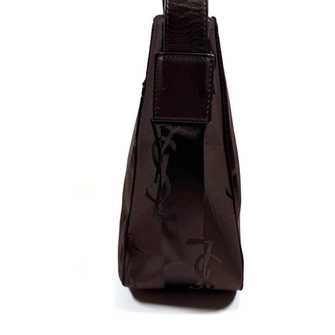 【極美品】イヴサンローラン　ワンショルダーバッグ　ナイロン　yslロゴ　ブラウン