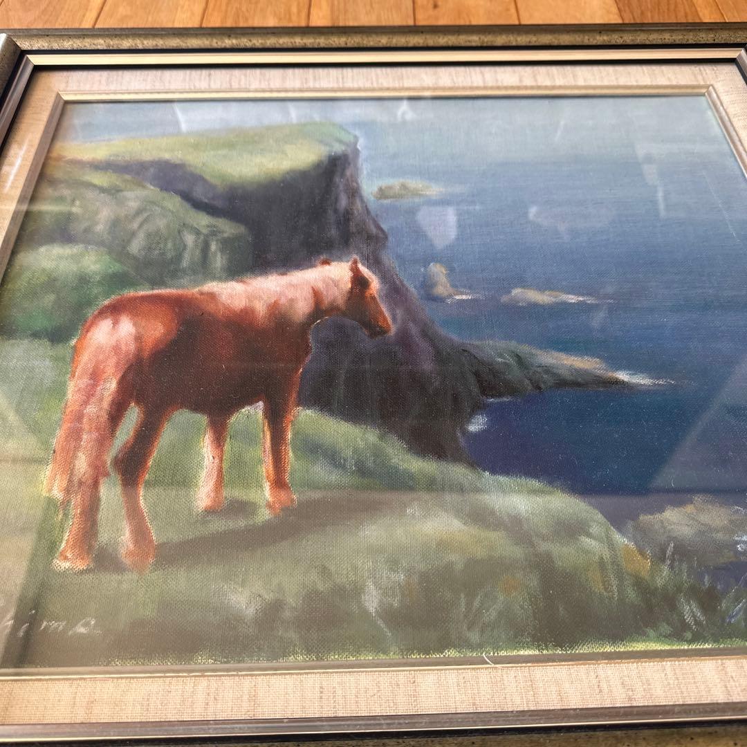 油絵　沖縄の風景と馬