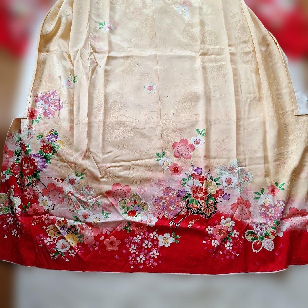 七五三　七歳用正絹着物と作り帯、小物セット中古品