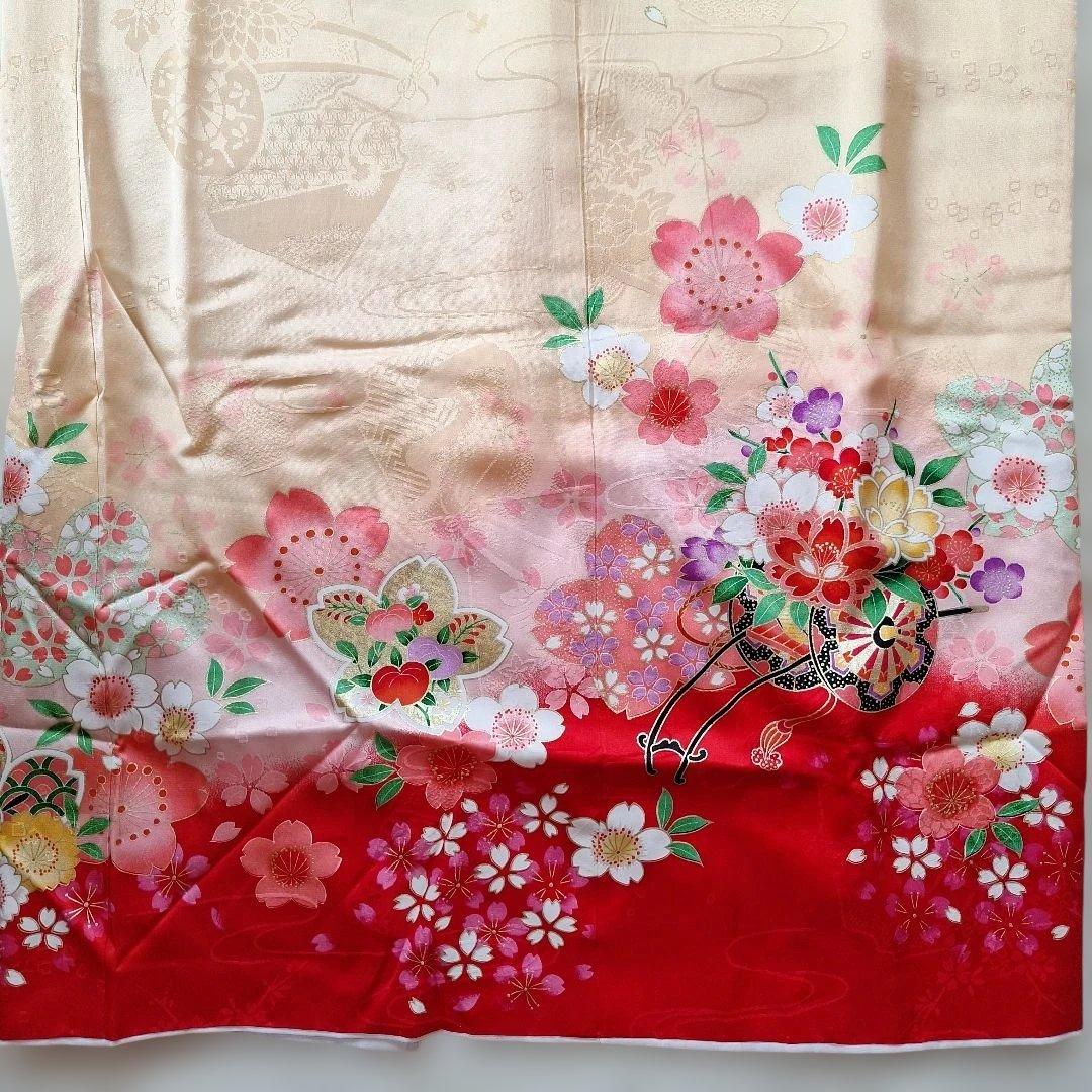 七五三　七歳用正絹着物と作り帯、小物セット中古品