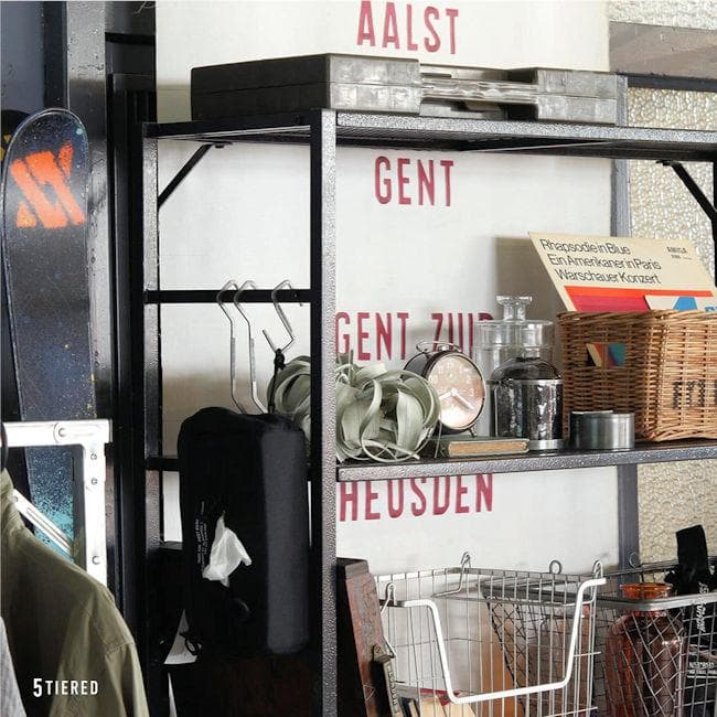 アイアンメッシュ５段シェルフ キャスター付 ハンマートンラック 収納（1261）