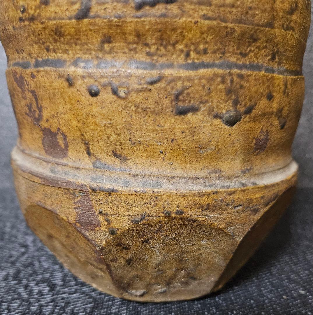 李氏朝鮮時代　韓国古美術　韓国古陶磁器　褐釉　下部面取壺　花入れ　会寧　古唐津