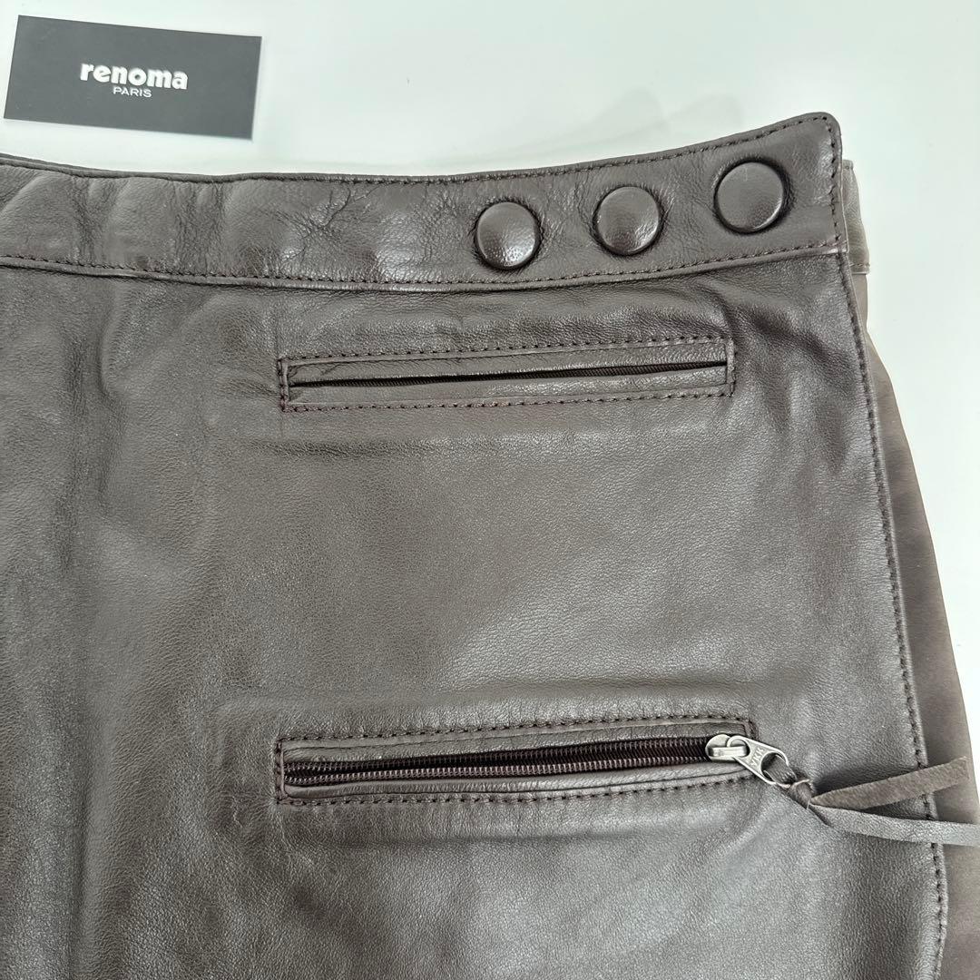 renoma レザー ミニエプロン　 ダークブラウン