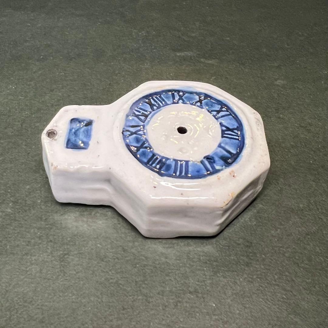 明治-大正期 八角形 時計文 水滴◎染付 書道具 古道具 時代物骨董◎古道具庵々