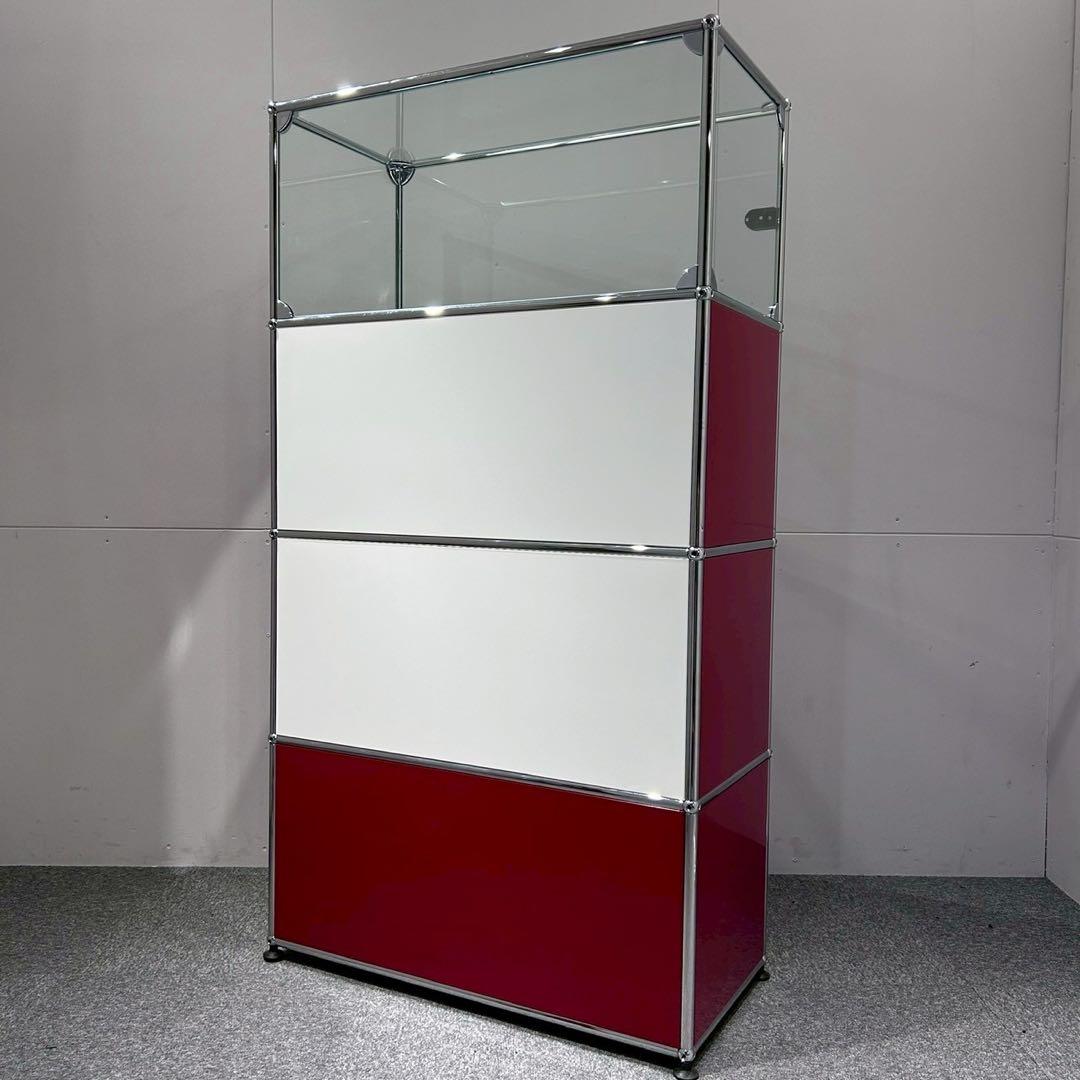 USM Haller キャビネット1列4段 ルビーレッド、ピュアホワイト