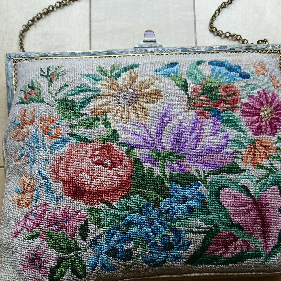 最終価格幸せバッグ、クリーニング済み、クロスステッチ、アンティークバッグ