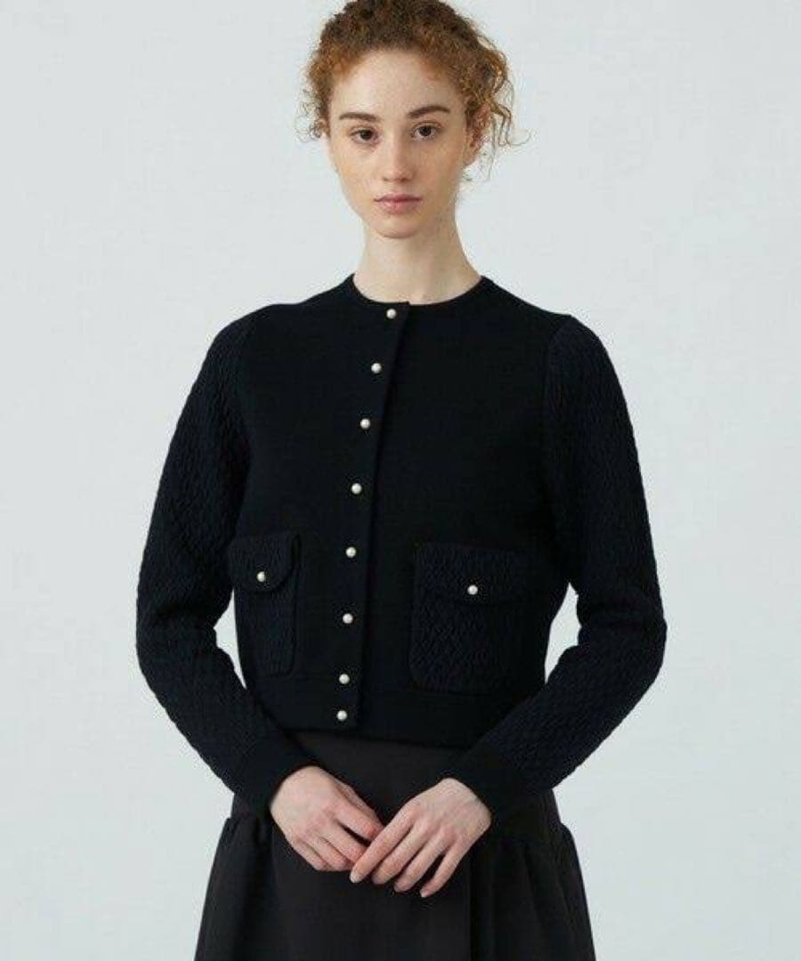 極美品 ボールジィ ウールコットンパールコンビ クルーネックカーディガン S