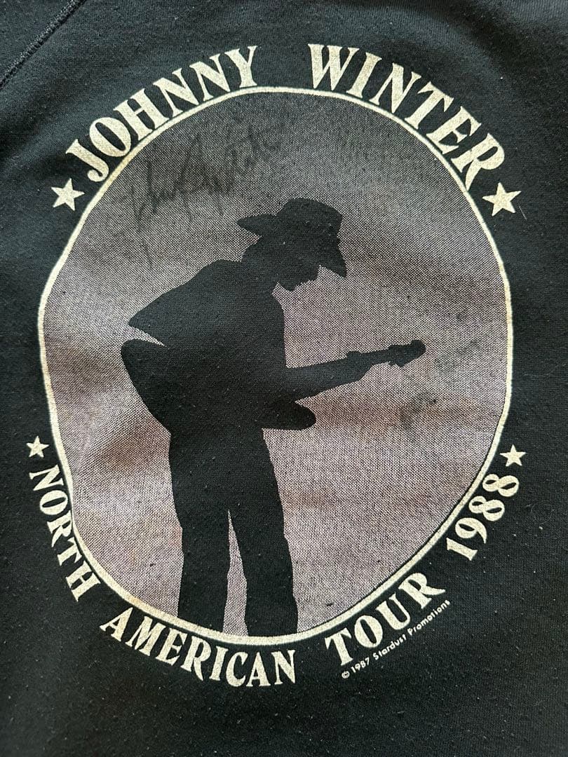 80sビンテージUSA製　ジョニーウィンタースエット　バンドスエット　XL 黒