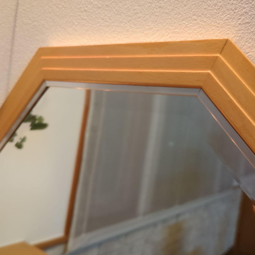 鏡　八角形　ビーチ材　塩川光明堂