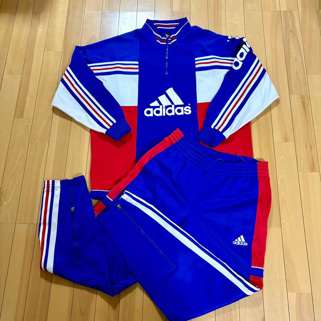90's adidas ジャージ 青赤白トリコロールストライプ上下セット