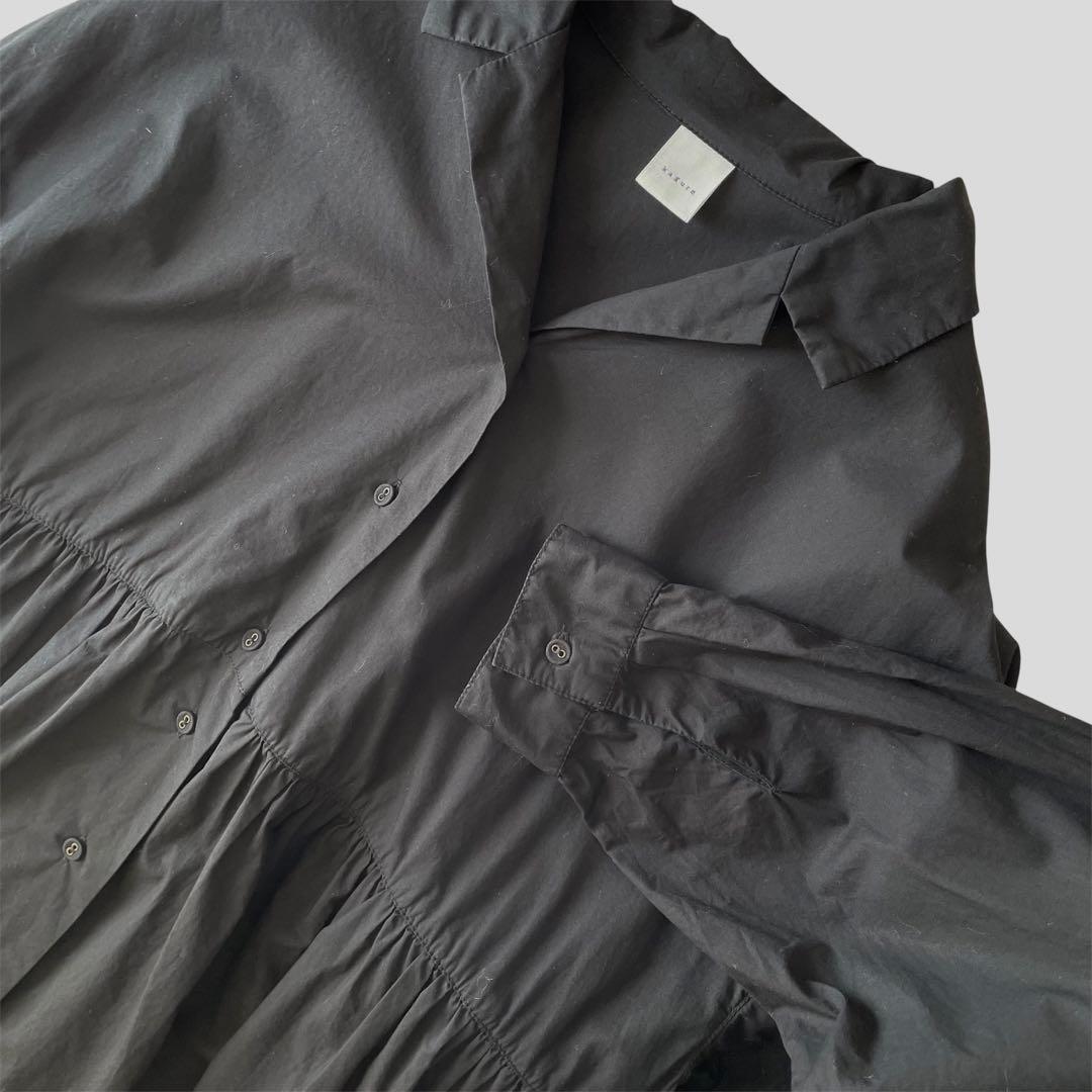 かぐれ　オープンカラーギャザーシャツ　ブラック　コットン　フリー　開襟　23