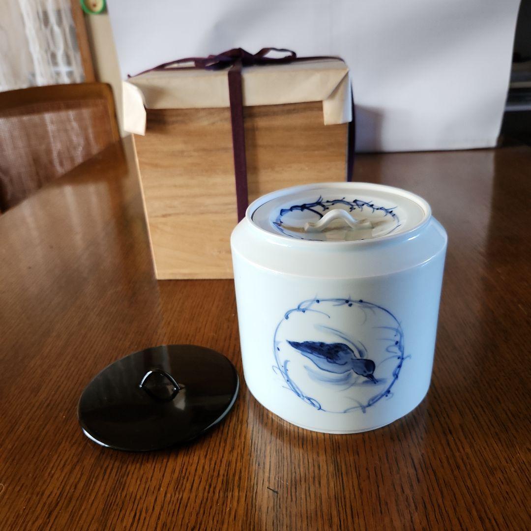 染付　 水差し 鳥の絵柄 木箱付き