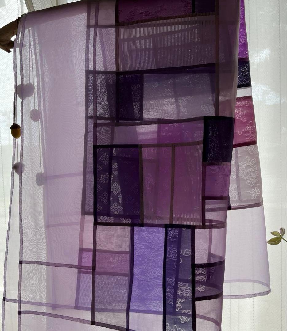 薄絹のタペストリー・薄紫　韓国ポジャギ　ハンドメイド