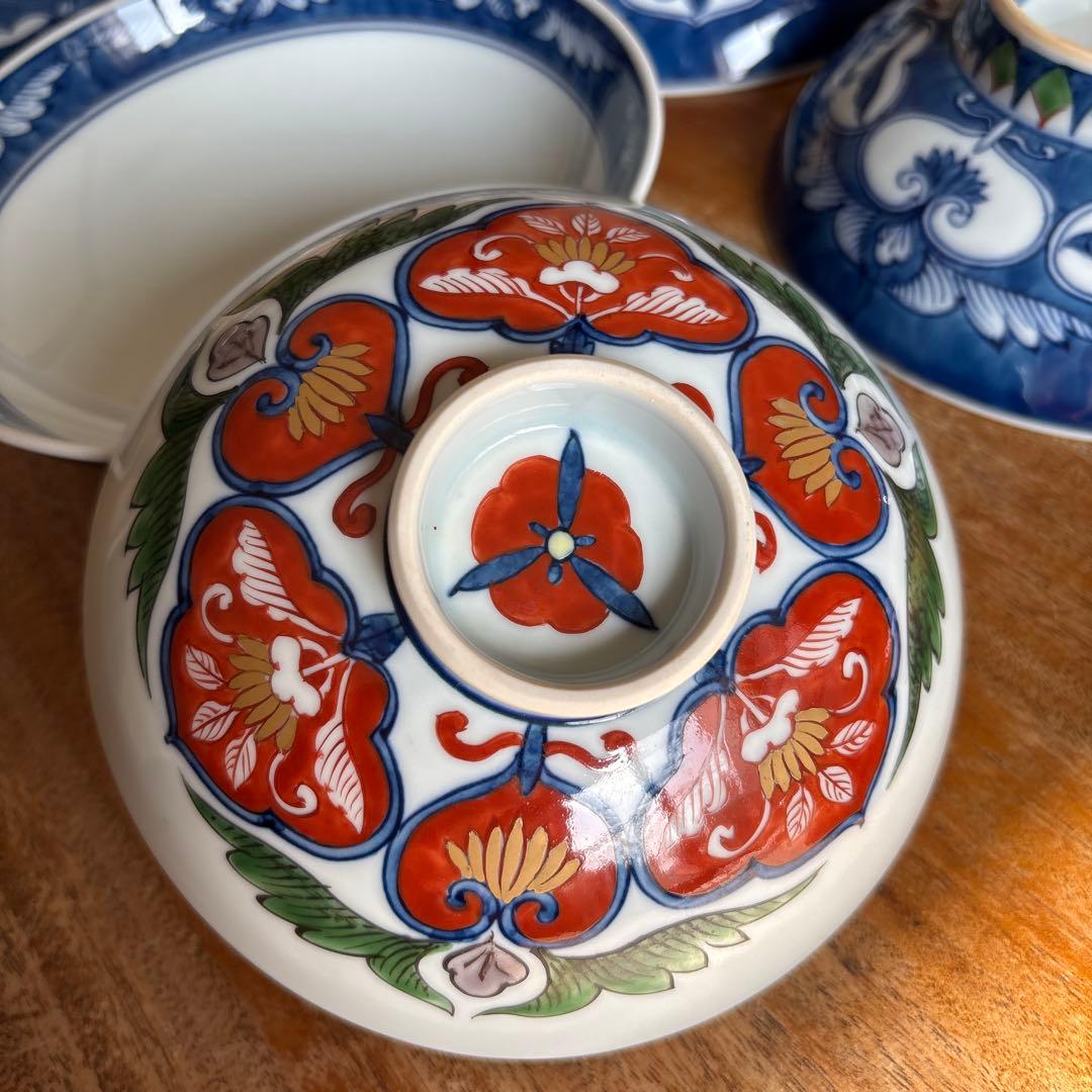 源右衛門　有田焼　花模様 蓋つき煮物椀 4個セット