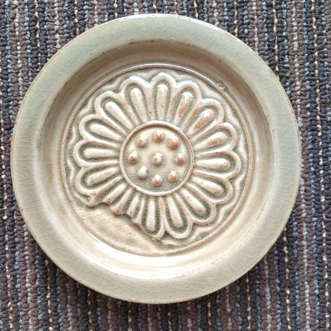 【美品】赤膚山／赤膚焼　大塩正松　蓮華瓦文様　大皿１枚　取皿５枚　計６枚セット