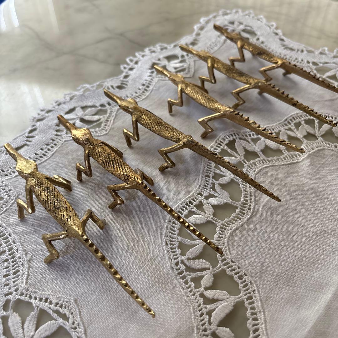 フランス　アンティーク　ヴィンテージ　カトラリーレスト　箸置き　真鍮　ワニ