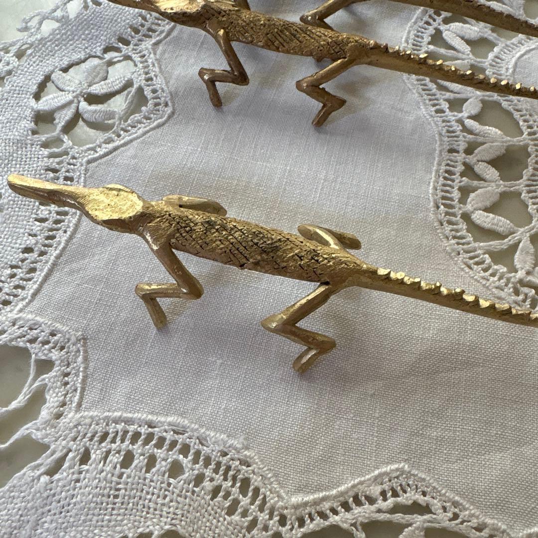 フランス　アンティーク　ヴィンテージ　カトラリーレスト　箸置き　真鍮　ワニ