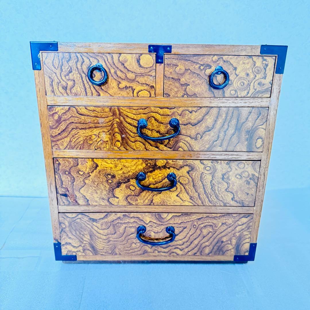 【極美品・高級材】天然木 4段5杯 小箪笥（卓上収納・アンティーク）和モダン