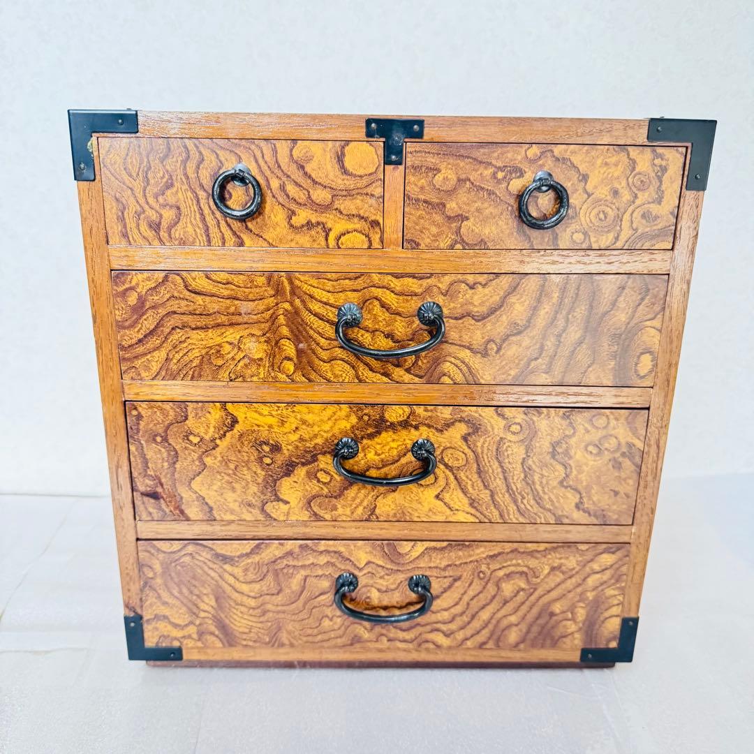 【極美品・高級材】天然木 4段5杯 小箪笥（卓上収納・アンティーク）和モダン