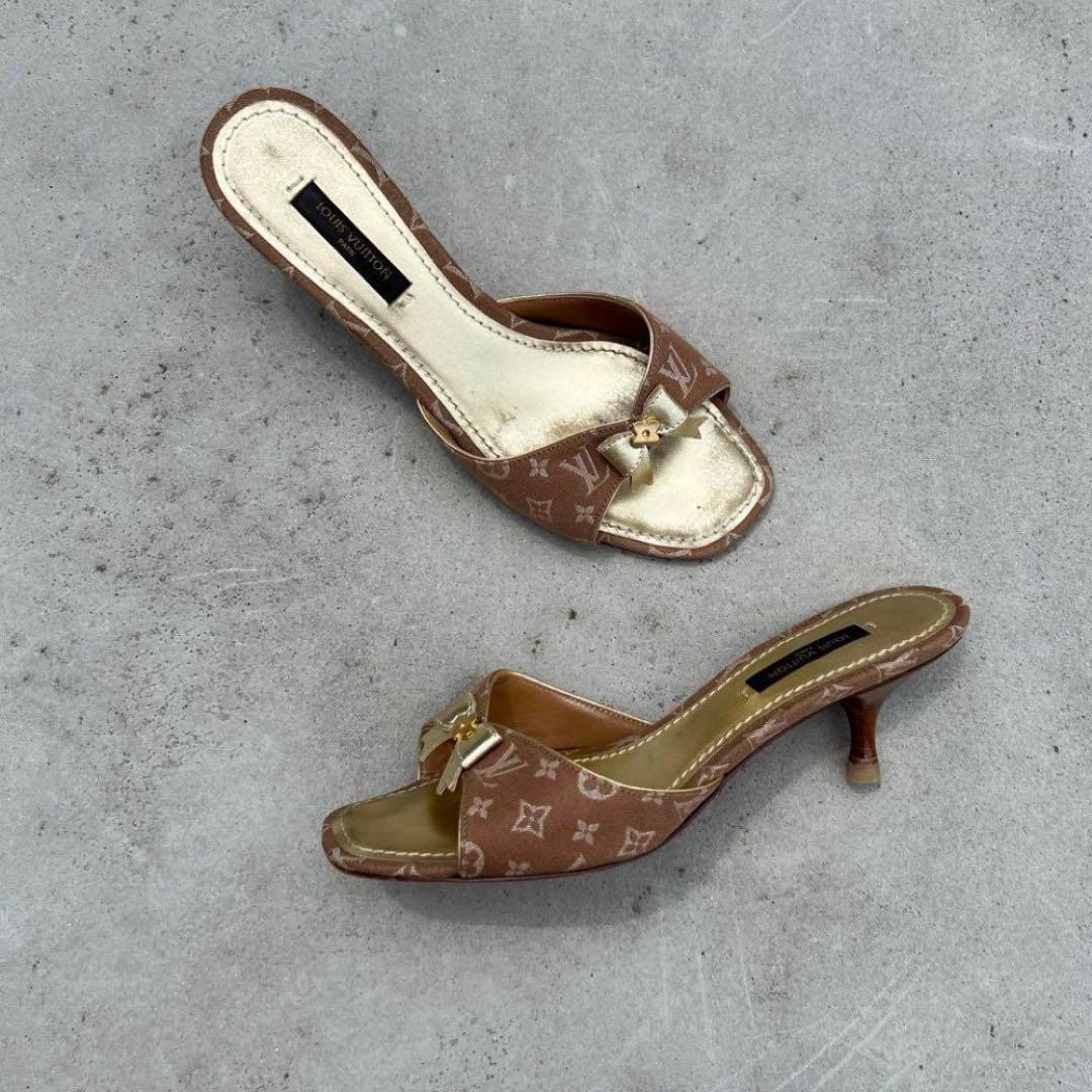 Vintage LOUIS VUITTON ブラウンゴールドミュール