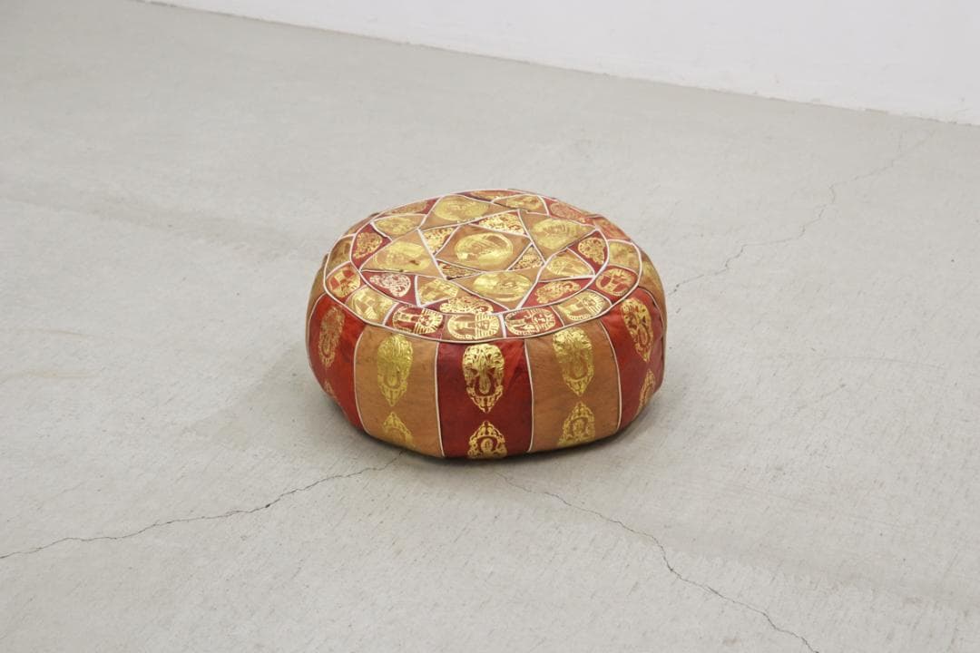 ヴィンテージ エジプト 本革 プフ クッション スツール 円形 座椅子 2