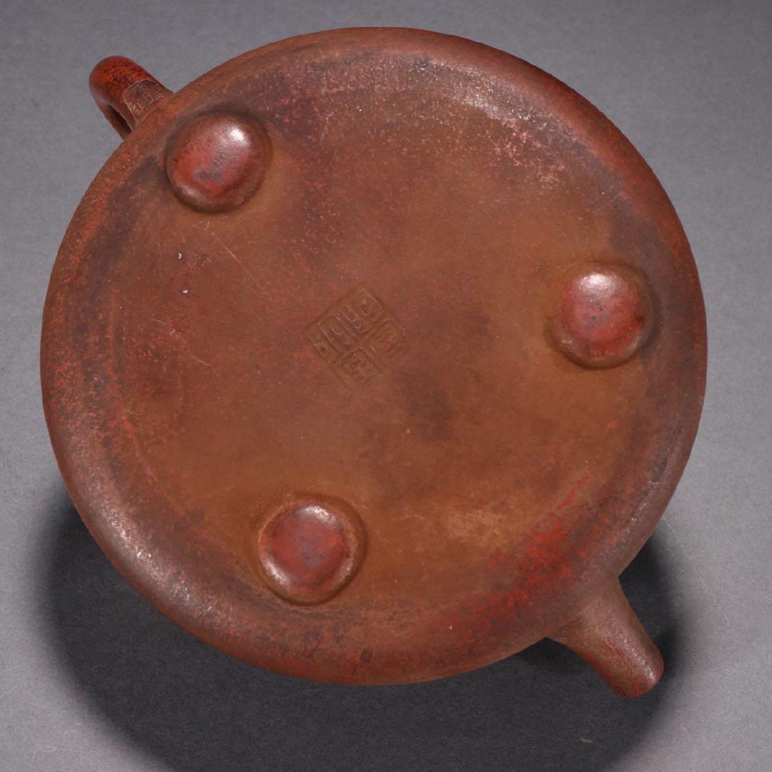 清時代 阿曼陀室款 漢詩紋石瓢茶壺 宜興紫砂 常滑 朱泥急須 古董品