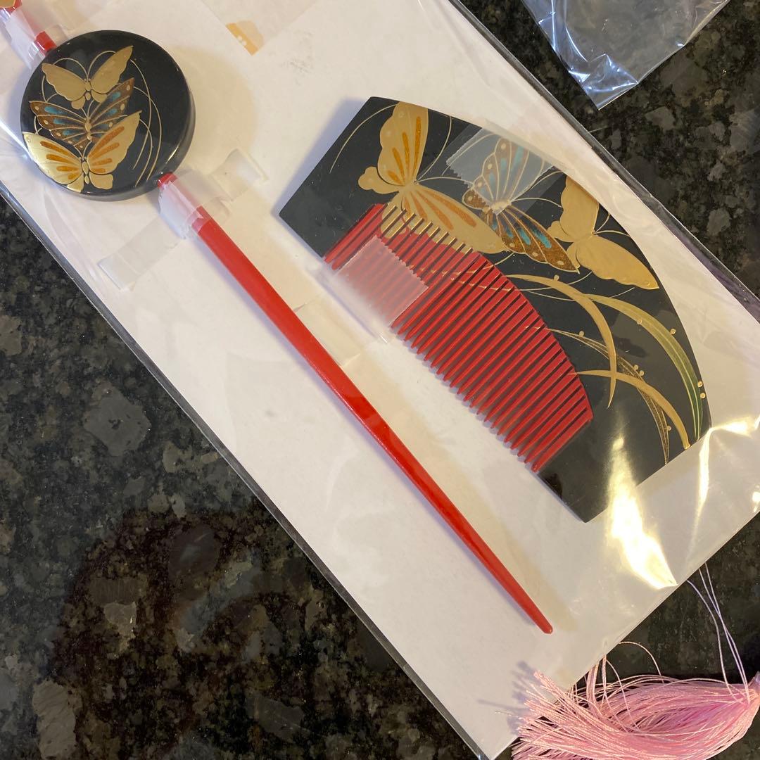 日本髪 髪飾り 七五三(7歳)～成人式 (ブルー×ピンク)