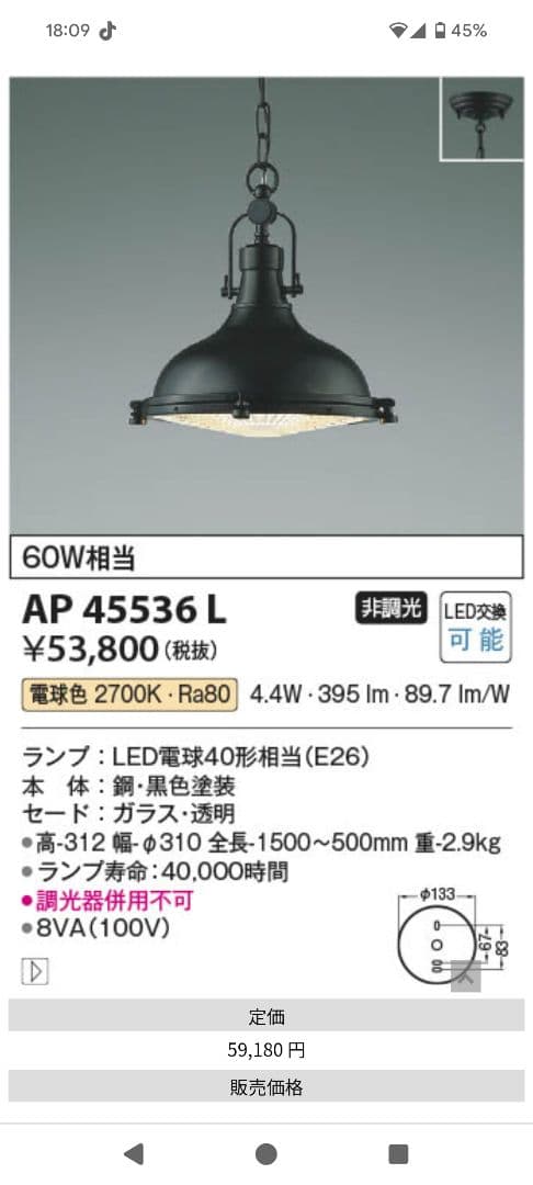 コイズミ照明　ペンダントライト　インダストリアル AP45536L