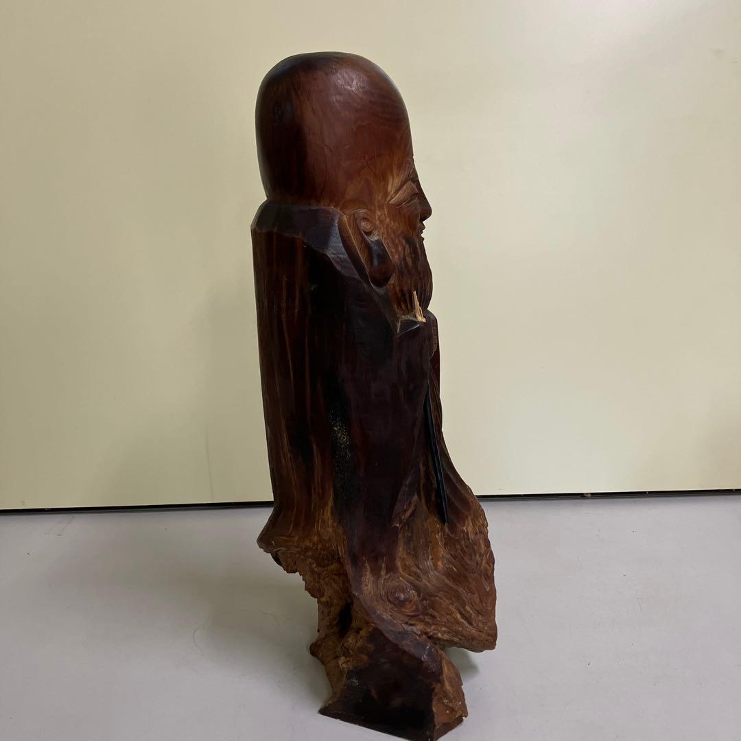 E-4昭和レトロ 置物 彫刻 木製 七福神 福禄寿 木彫り 長寿の像 福徳円満