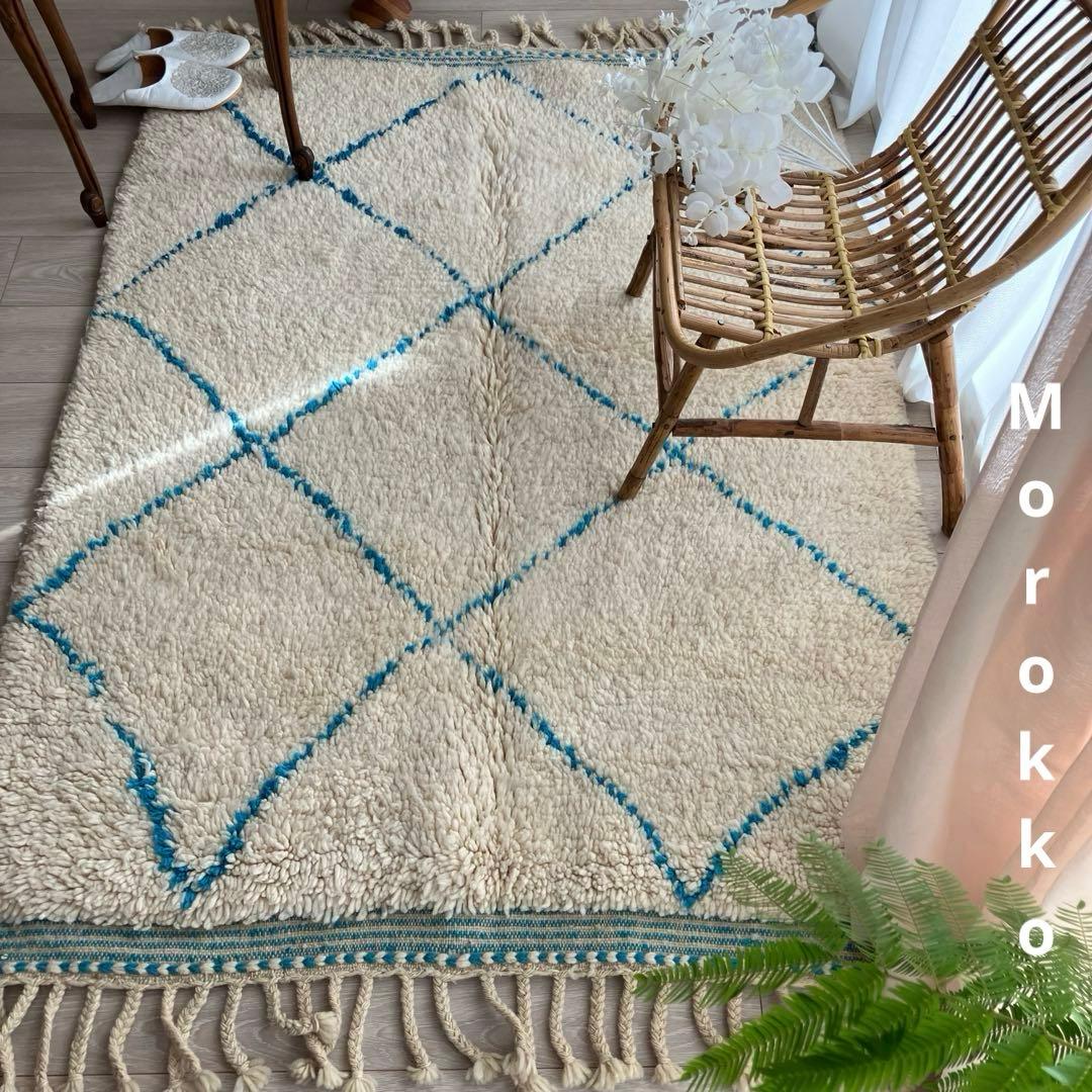 モロッコ111×171◇ダイヤ◇ ベニワレン　エメラルド　トルコヴィンテージラグ