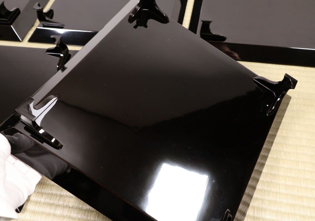 一富士二鷹三茄子 金蒔絵 黒塗四方膳 足付 五客 35cm 木製漆器【CM389