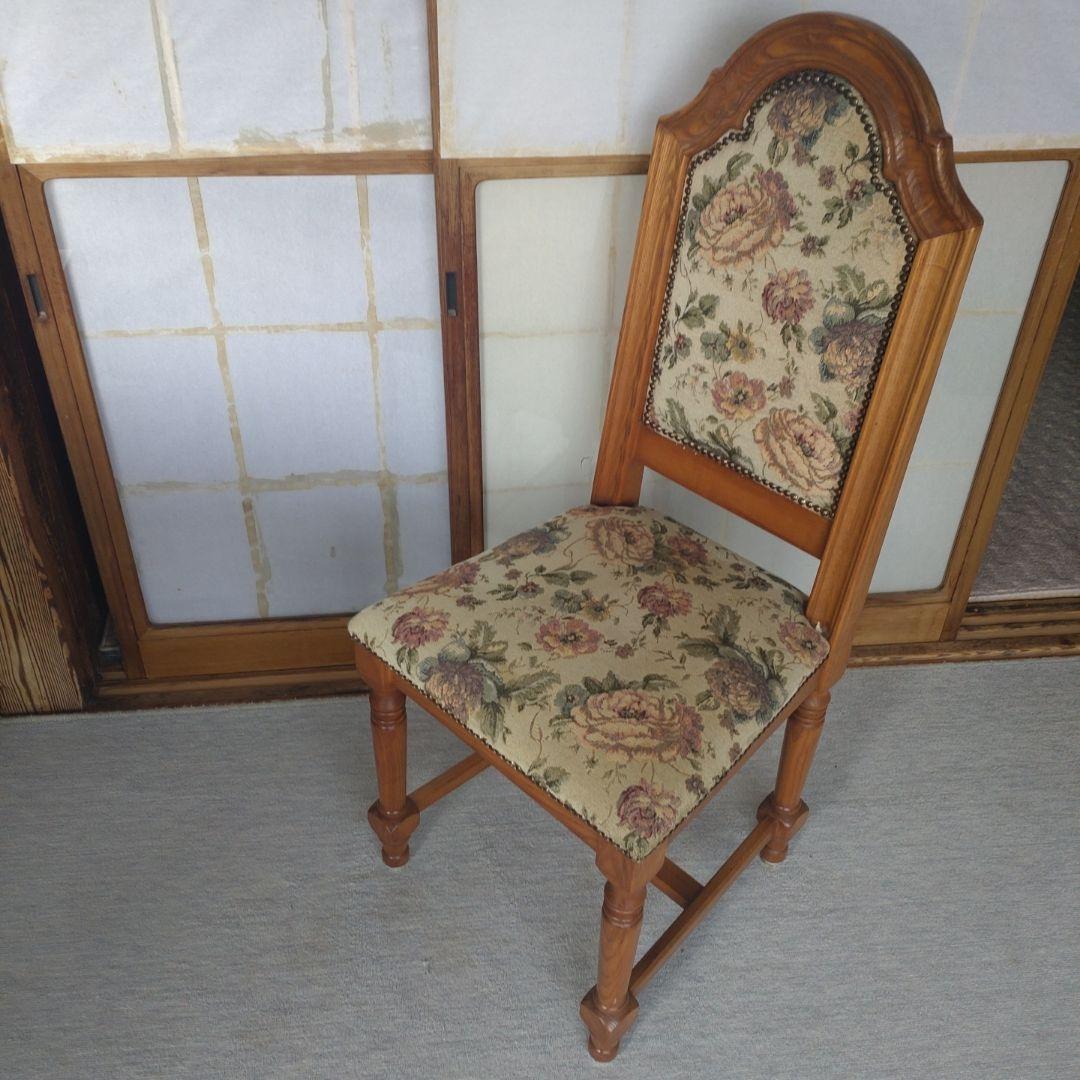 【英国アンティーク調】ダイニングチェア ゴブラン織 花柄 鋲打ち 木製　3/4