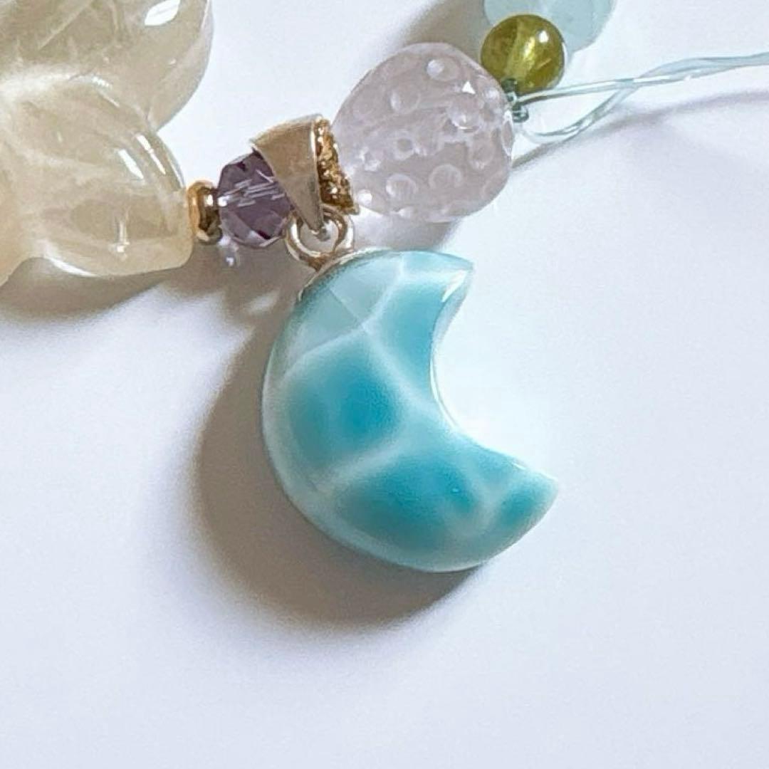 ラリマー お月様シルバー925高品質＆シトリン プルメリア天然石ブレスレット