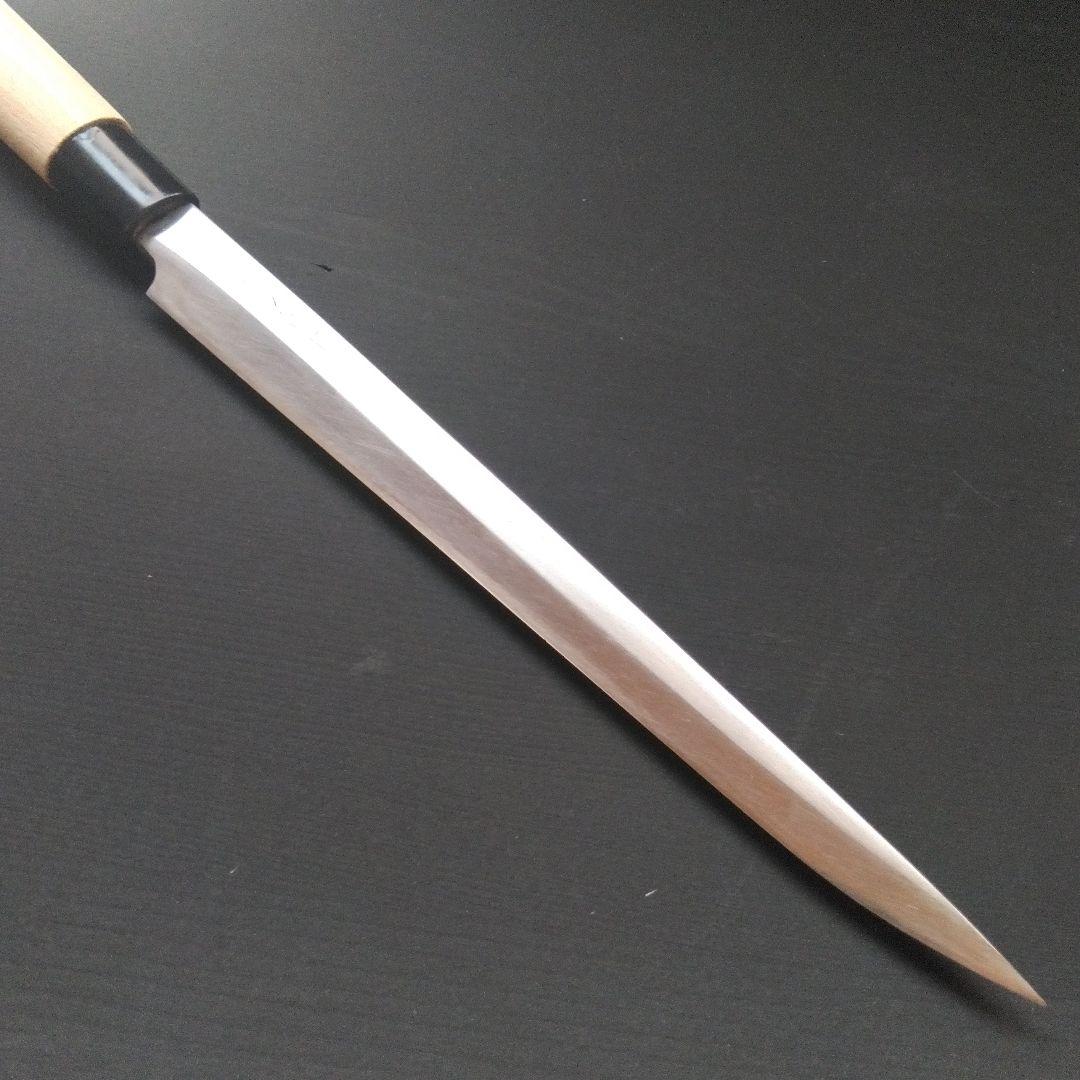 【逸品】築地 正本 柳刃包丁 鋼製 片刃 右 刃渡り220㎜ 研ぎ済