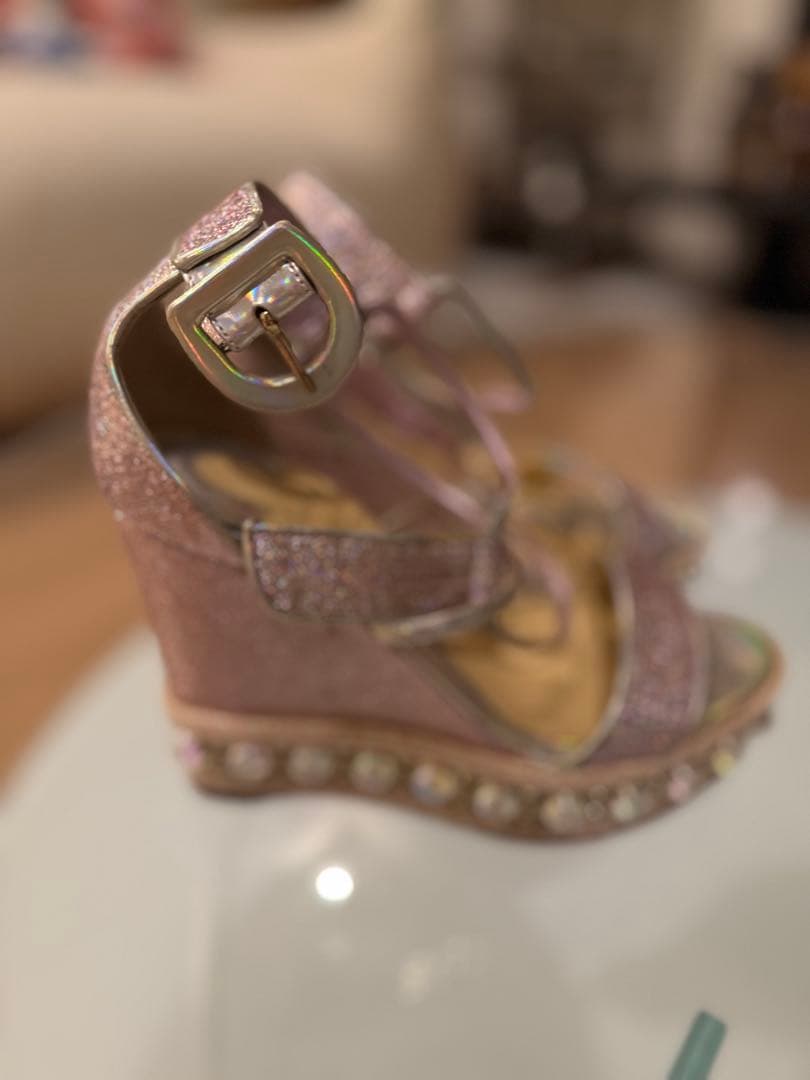 Christian louboutin ルブタン38ピンクグリッターウェッジ