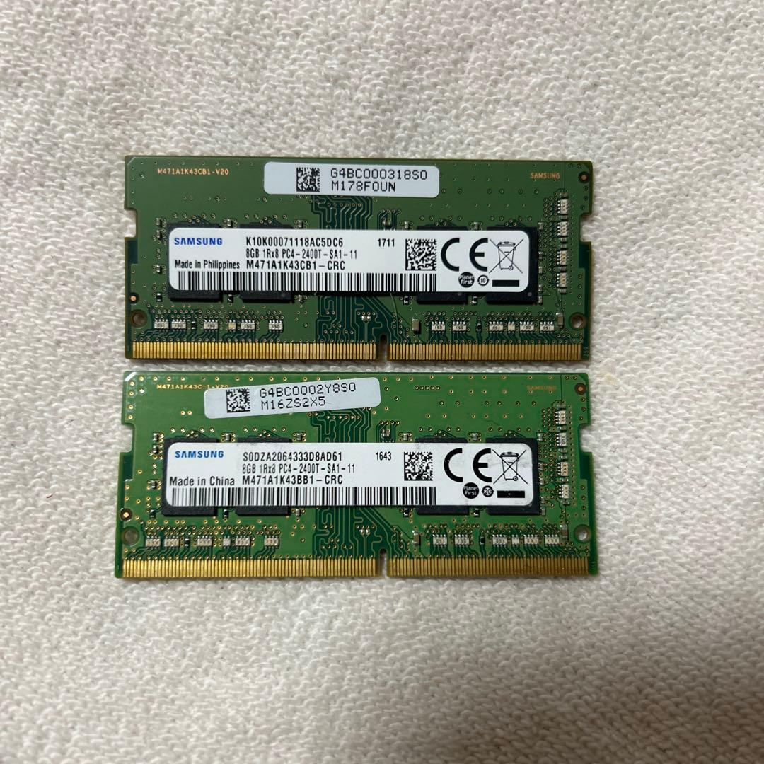 SAMSUNGノートPC用メモリ8GB 1Rx8 PC4-2400T 2枚　中古