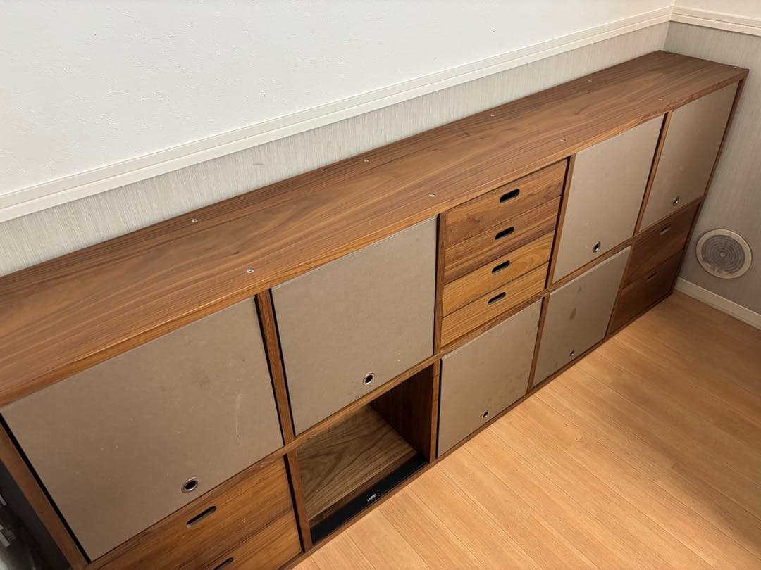 【送料込・無印良品】スタッキングシェルフ ウォールナット ５段×２列 引出し3個