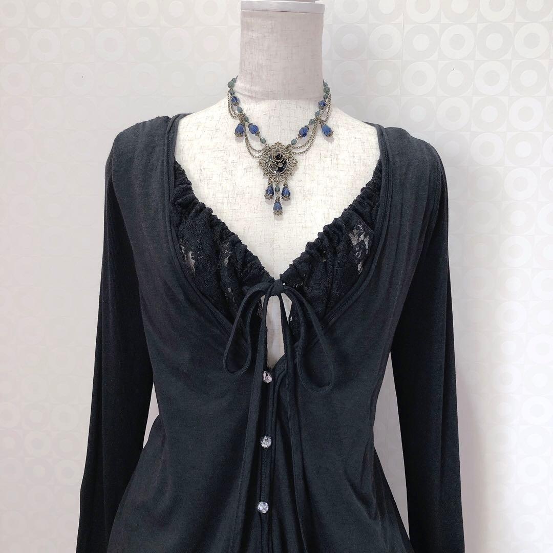 レース レイヤード カーディガン Y2K フェアリーグランジ ダークコア ゴス