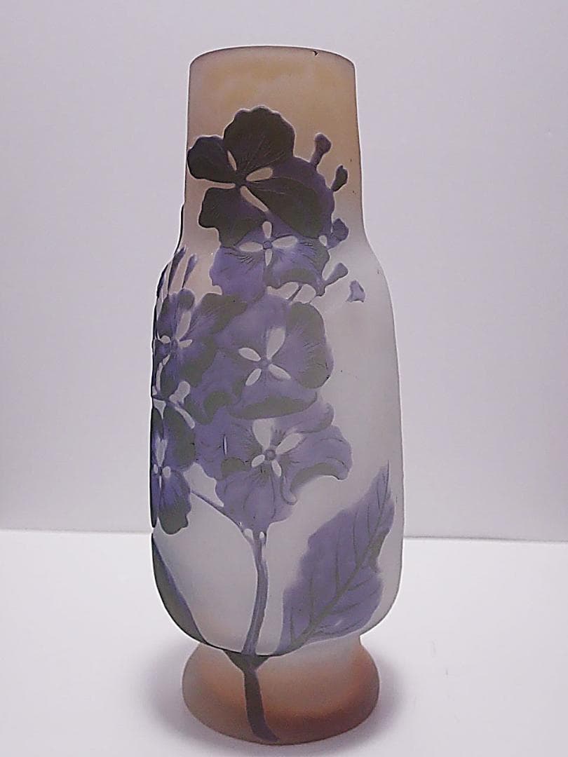 G424 エミール ガレ 花文様 花瓶 色硝子 花器 被せガラス アンティーク