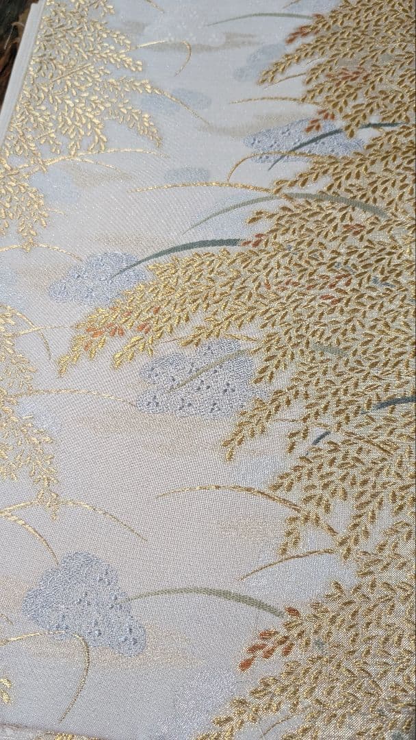 【高級】本金•袋帯 金糸刺繍（黄金織つづれ） 草花模様〜米百俵〜