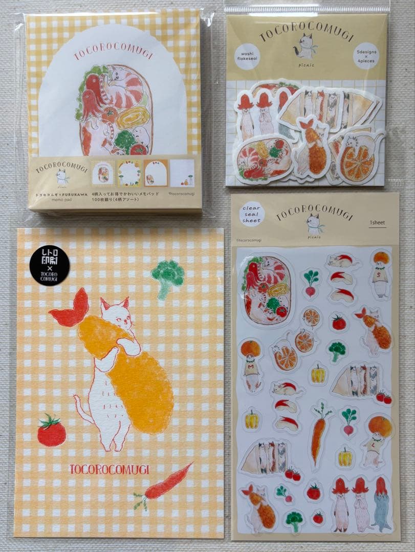 トコロコムギ古川紙工　メモ　ポストカード　和紙フレークシール　透明シール　セット