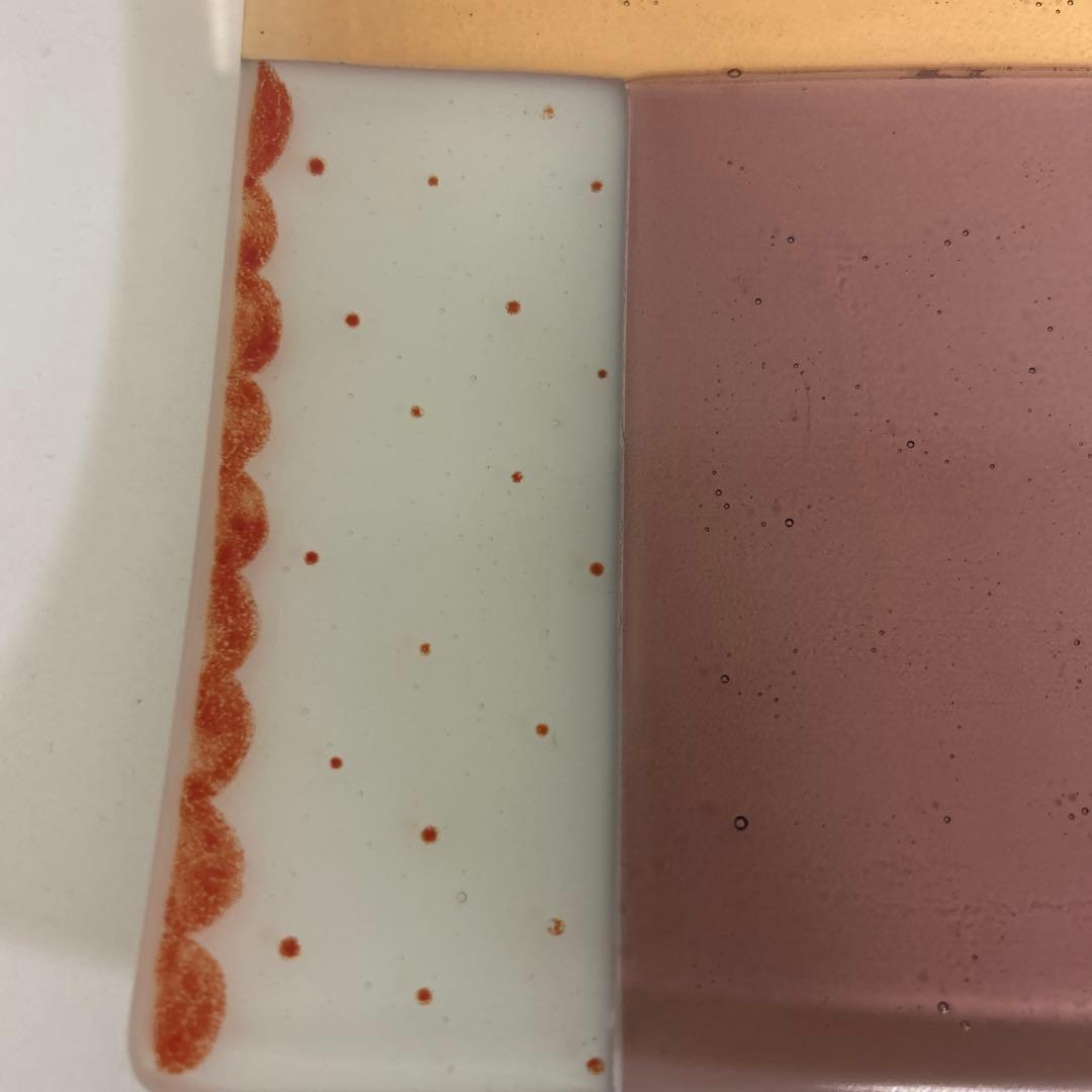 作家　ガラス作家　角皿　四角皿　プレート　ドット　ピンク×オレンジ