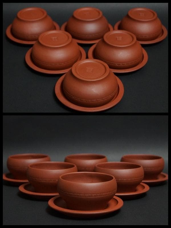中国国家工芸美術大師 範春花製 款 老紫泥扁腹急須/煎茶碗セット