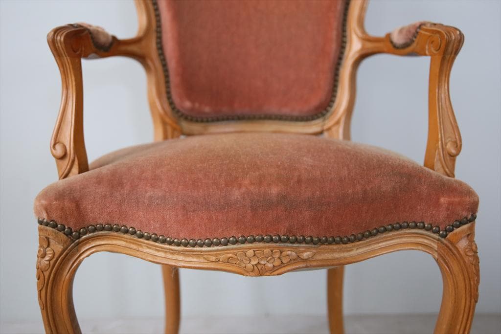 フランスアンティーク猫脚サロンチェア/肘掛けイス/アームソファ(89-132-2
